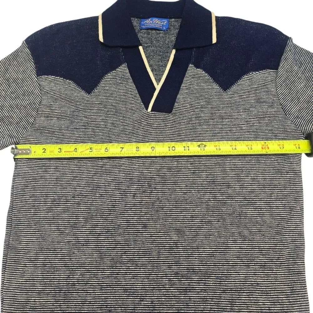 Pen West Pendleton Blue Striped Short Sleeve Western  Sweater Sz Large **READ**